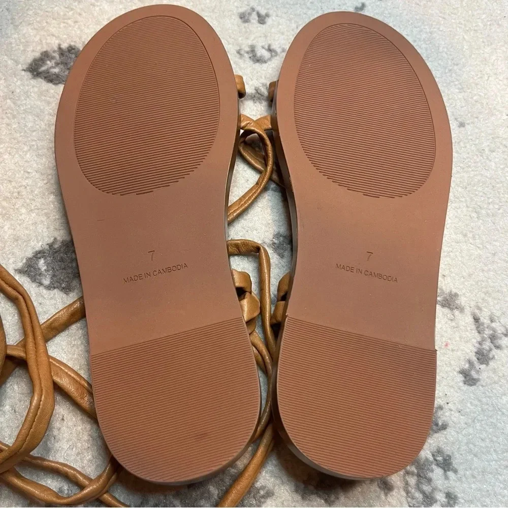 NEW MADEWELL Beachy Strappy Tie Summer Gladiator Faux Leather Tan Sandals
